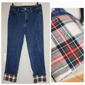Talbots Christmas Plaid Cuff Darkwash Jeans Size 4 Imperial Plaid Tartan